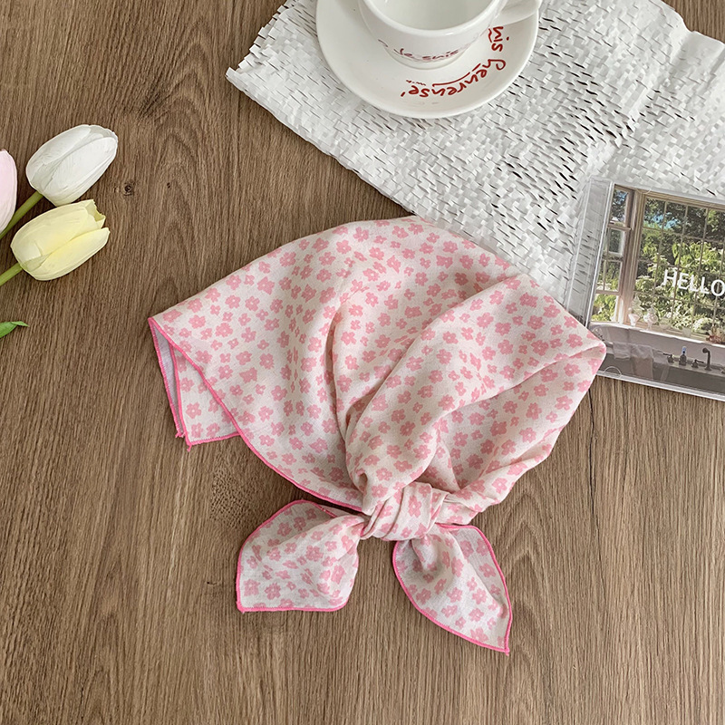 55 pañuelo japonés de algodón y lino, bufanda de seda floral de todo fósforo de verano y otoño, bufanda cuadrada pequeña con cuello, bufanda decorativa fresca fina para mujer