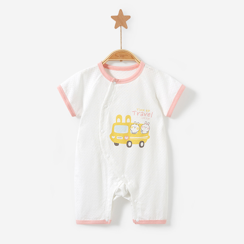 Mono del bebé recién nacido verano manga corta pijamas de algodón fino los hombres y las mujeres mameluco traje ropa