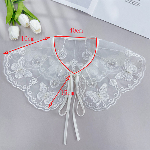 Cross-border e-commerce supplies  new style organza embroidered butterfly embroidered beaded fake collar and floral collar shawl