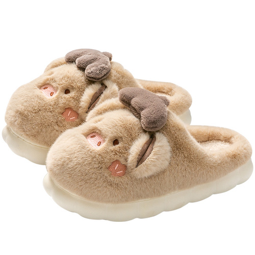Cute furry slippers, warm thick-soled non-slip cotton slippers for women, winter home indoor plush cotton slippers for men