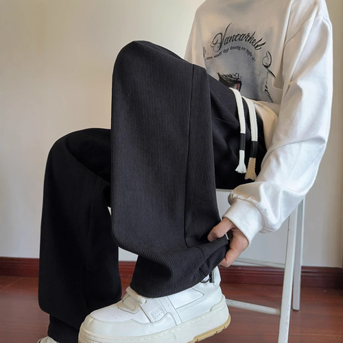 Men's Corduroy Pants for Autumn/Winter with Fleece Lining and Thickening, Trendy Brand American Heavyweight Casual Straight Leg Wide Leg Pants