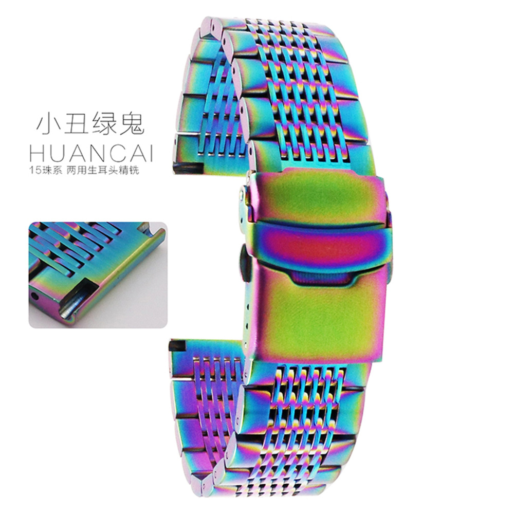 Correa de acero sólido, pulsera inteligente de liberación rápida, correa de 15 cuentas, correa 22/24, hebilla de seguridad, correa de cuarzo