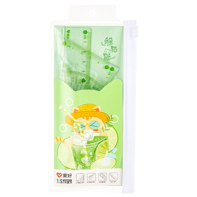 爱好 Transparent stationery for students, set, universal ruler, 4 piece set