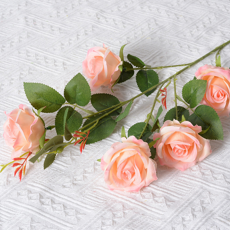 Rosa artificial 5-cabeza París Rosa Día de San Valentín Hotel decoración de la boda falsa Flor de seda artificial al por mayor