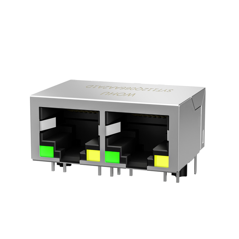Rj45 Network Connector Dual-Port with Light and Gigabit Transformer Model Syt112Q066Aa2A1D Rj45 Network Connector Dual-Port with Light and Gigabit Transformer Model Syt112Q066Aa2A1D