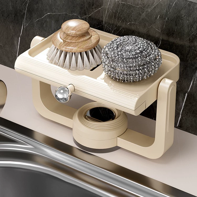 Soap holder wall shelf, rotating suction cup drying rack, cream, multi-size storage
