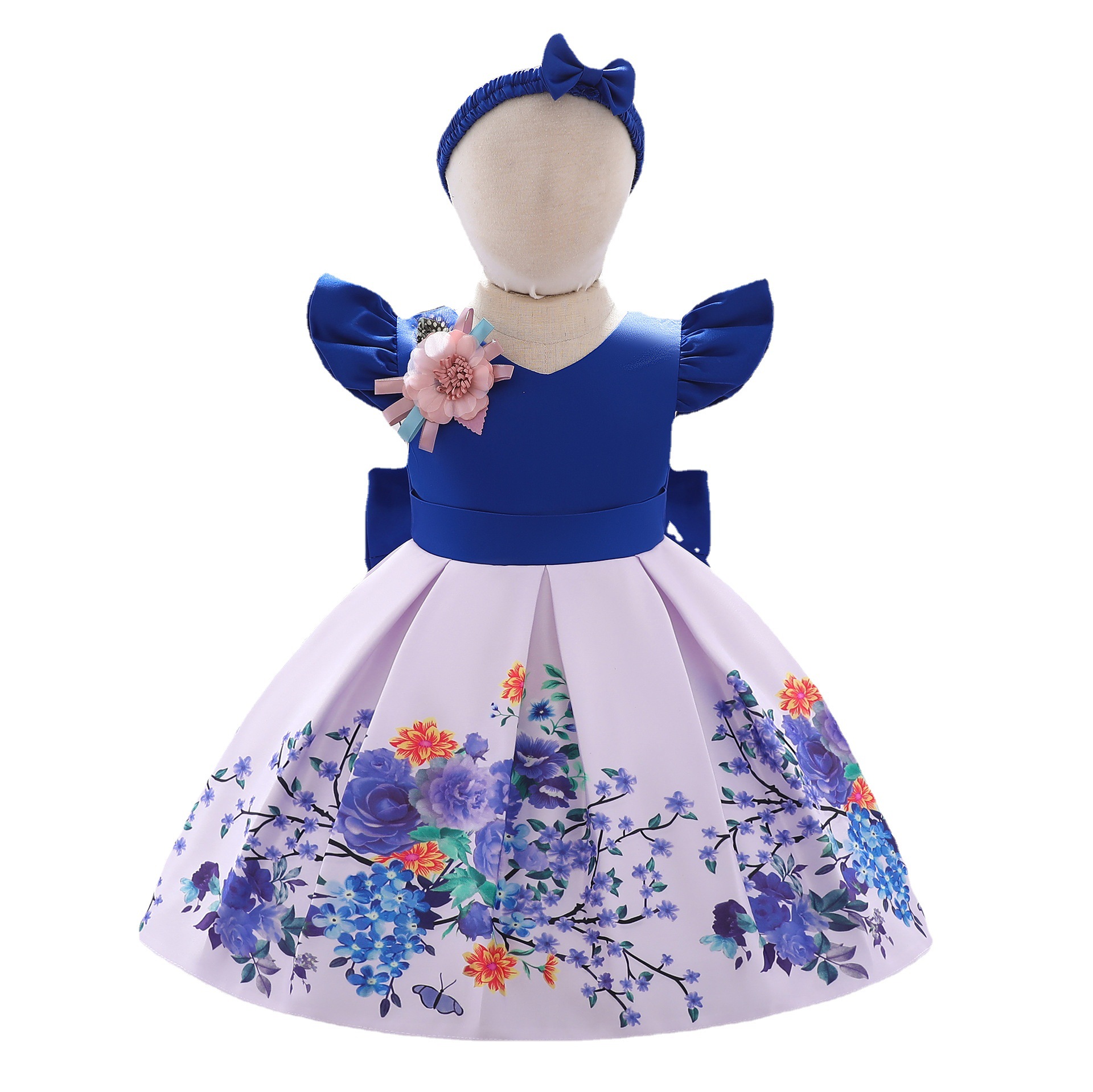 Nuevo vestido de los niños europeos y americanos impreso tela forjada arco bebé niña cumpleaños princesa vestido origen suministro