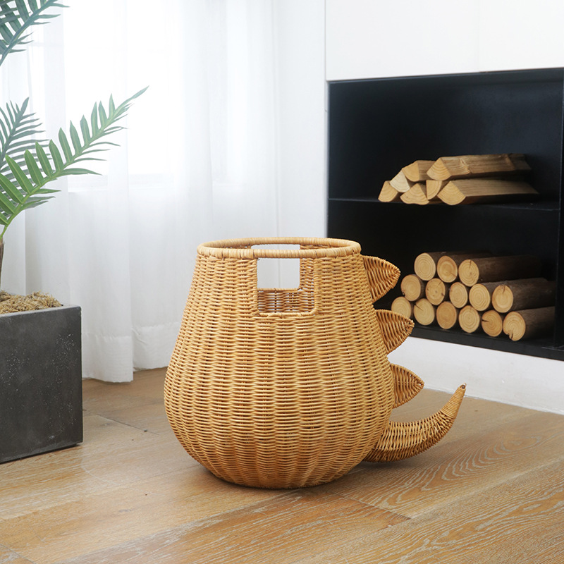 Ratán hecho a mano dinosaurio forma baño cesta de lavandería misceláneas cesta Hotel B & B decoración almacenamiento cesta de almacenamiento juguete