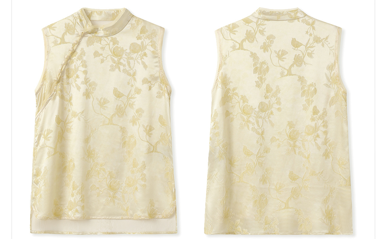 Áo vest không tay cổ đứng họa tiết jacquard phong cách tân cổ điển mùa hè 2026 — Màu hồng, Màu mơ chi tiết 9