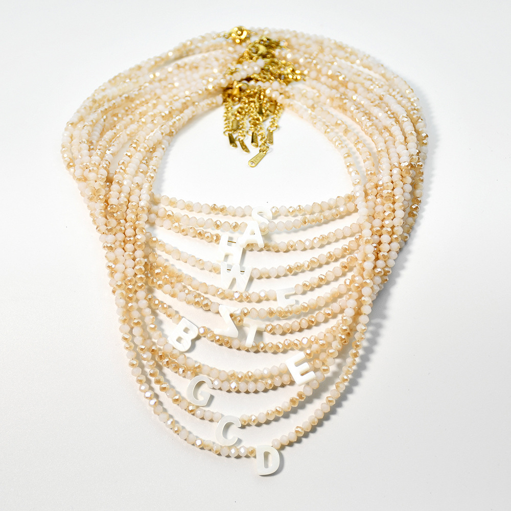 10g Weight Vacuum Plating Gold Plating Process Artificial Crystal, Shell Inlay Material Necklace Classification 304 Stainless Steel Chain Material Beaded Chain Chain Type Simple Style Letter 304 Stainless Steel Artificial Crystal Gold Plated Women's Necklace