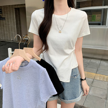 3626#实拍【后包领】纯棉t恤女短袖2025年新款夏正肩短款不规则上