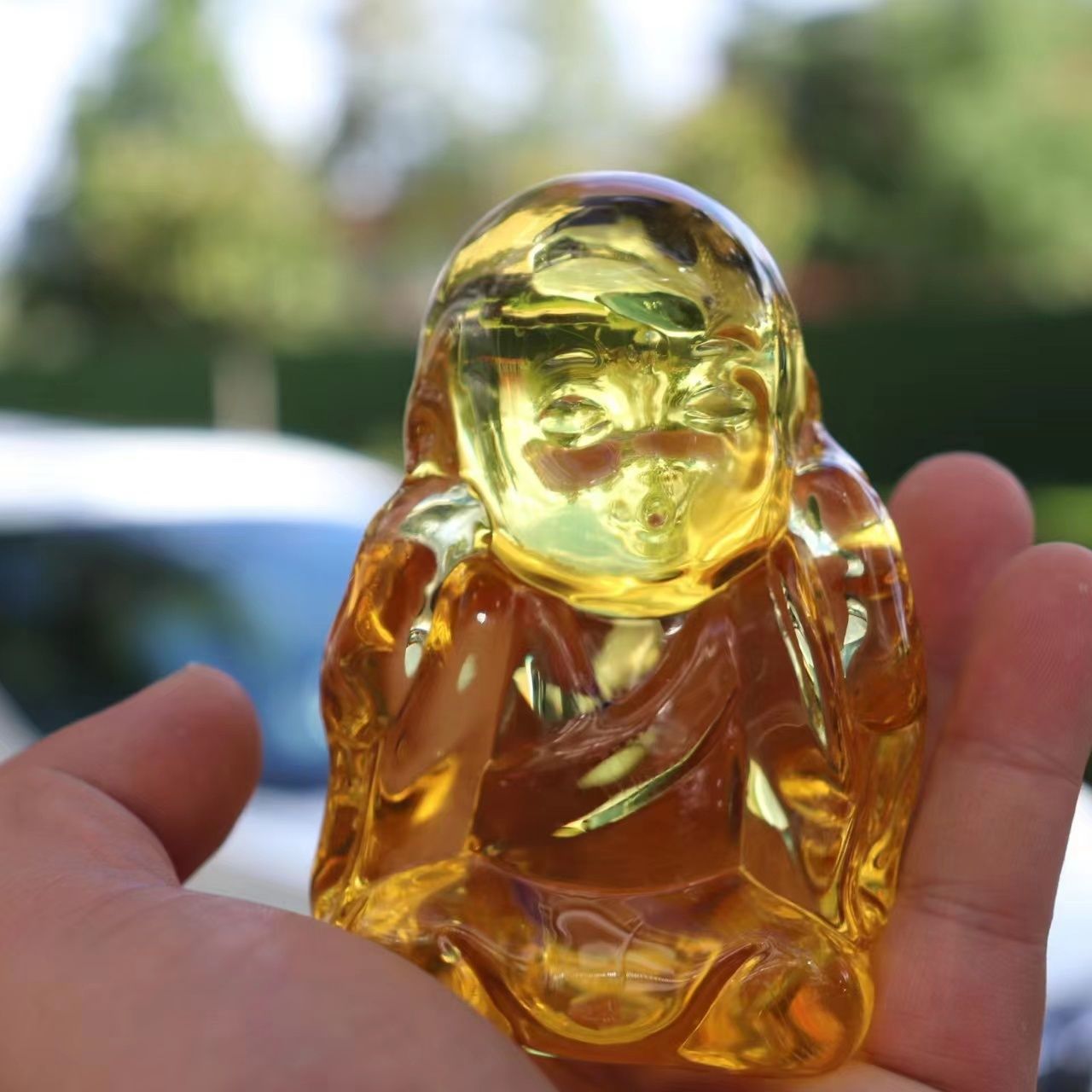 天然摆件禅意小和尚摆件茶宠创意摆件琉璃水晶