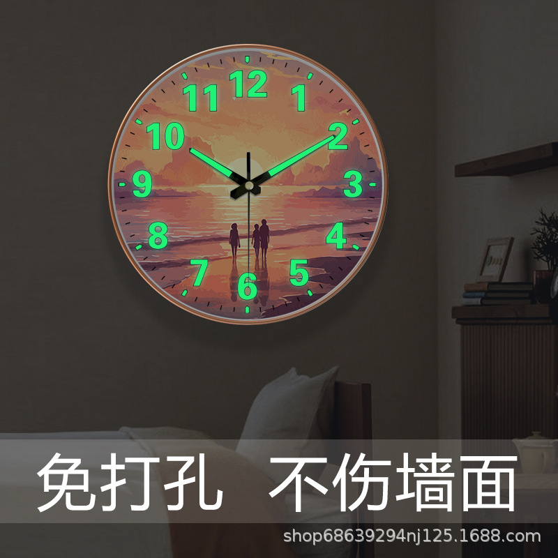 [10 Inches 25cm] Beautiful Sunset Scenery Clock Wall Clock Living Room Home Wall Clock Luminous Wall Clock