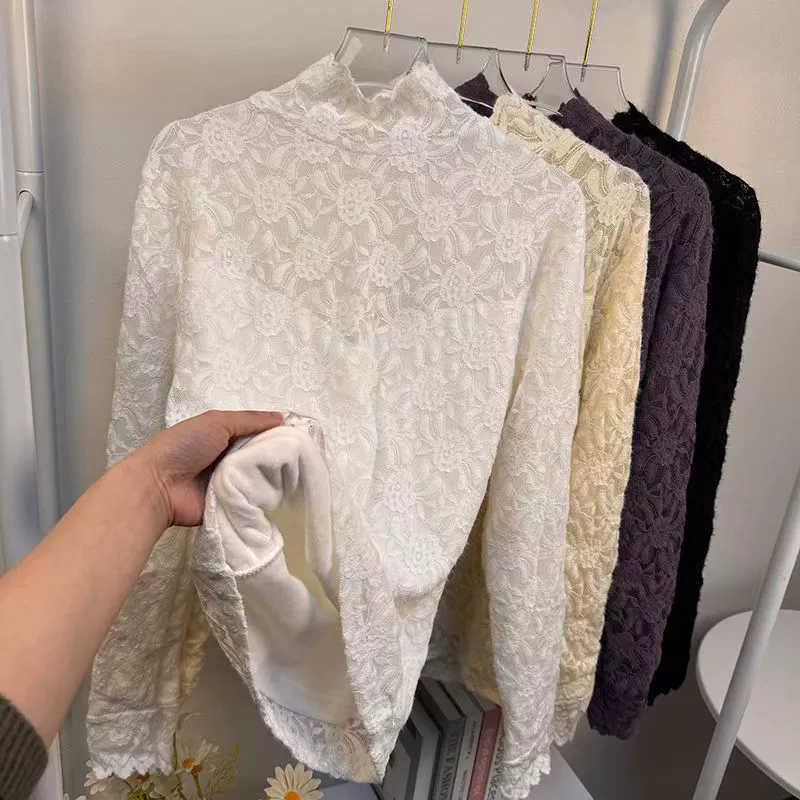 Плюшевая толстая полужидная кружевная нижняя рубашка с толстым вырезом