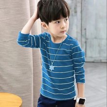 95%棉男童长袖T恤春秋新款韩版中大童上衣纯棉条纹圆领薄款打底衫