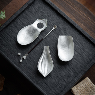 Handmade Pure Tin Lotus Petal Tea Scoop Two-Piece Set Retro Tea Awakening Tea Lotus Exquisite Tea Tasting Tea Divider Tea Set Accessories
