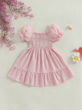 N 15849 Children's Flutter Sleeve Plaid Skirt ��ͯ���Ӱ���ȹ