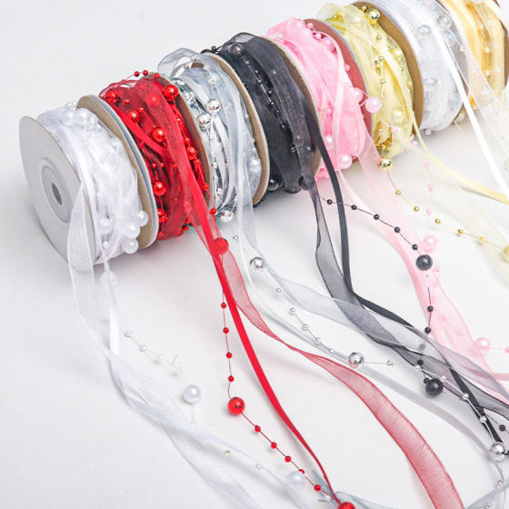 Beaded Snow Yarn Belt Handmade DIY Woven Belt Hand Holding Flowers Gift Tie Belt Floriculture Ribbon String Bead Packaging Material
