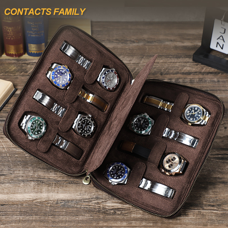 CONTACTS FAMILY eight watch storage box travel portable handmade leather watch box