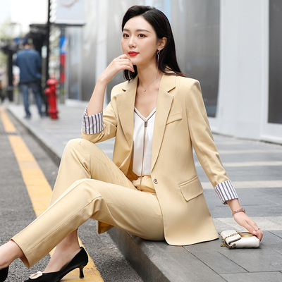 2021外贸春装新款两件套时尚御姐气质女神范韩版感西装职业套装女