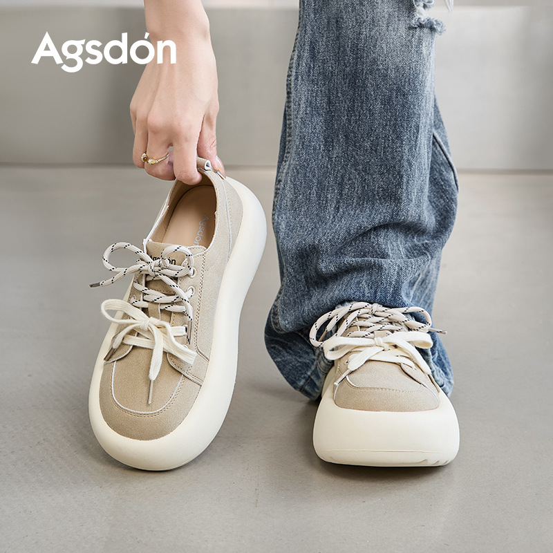 Augu Shiden zapatos casuales para mujeres 2025 nuevos zapatos de entrenamiento de pan de caída de otoño zapatos deportivos retro zapatos blancos pequeños