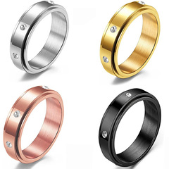 Xinghe Amazon Best Selling Titanium Steel Diamond Zircon Ring Rotatable Couple Ring Factory Direct Sales
