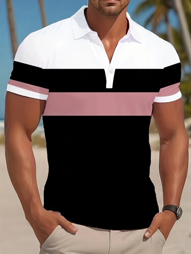 Men's Premium Casual Button Polo Shirt Lightweight Button-down Polo Shirt