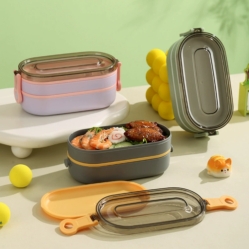 Высокое значение пластиковый ланч-бокс двухслойный небольшой свежий ланч-бокс с посудой