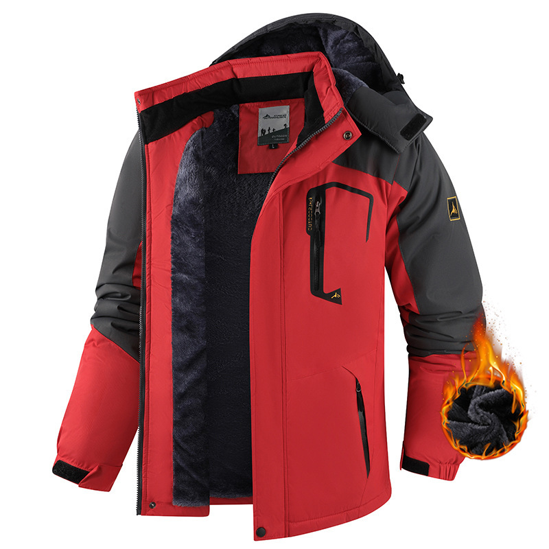 Cross-Border Hot-Selling Winter Jacket, Large Size Plus Velvet, Warm Outdoor Windproof Mountaineering Jacket, Cotton Jacket, Skiing and Fishing