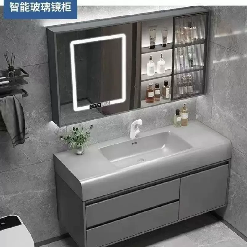 轻奢肤感一体盆简约智能浴室柜组合卫生间一体式浴柜洗漱台
