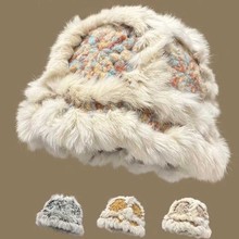 冬日暖阳~软糯兔毛保暖手工针织帽女新款秋冬滑雪甜美醒狮毛线帽