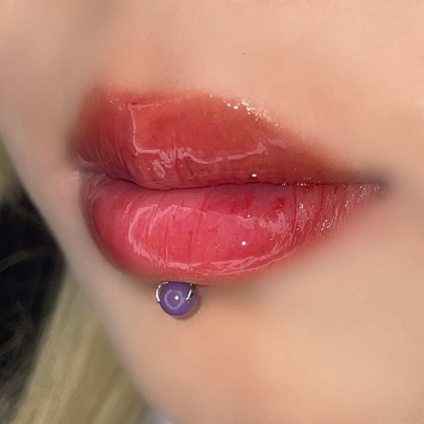Labret stud lip piercing jewelry styling detail