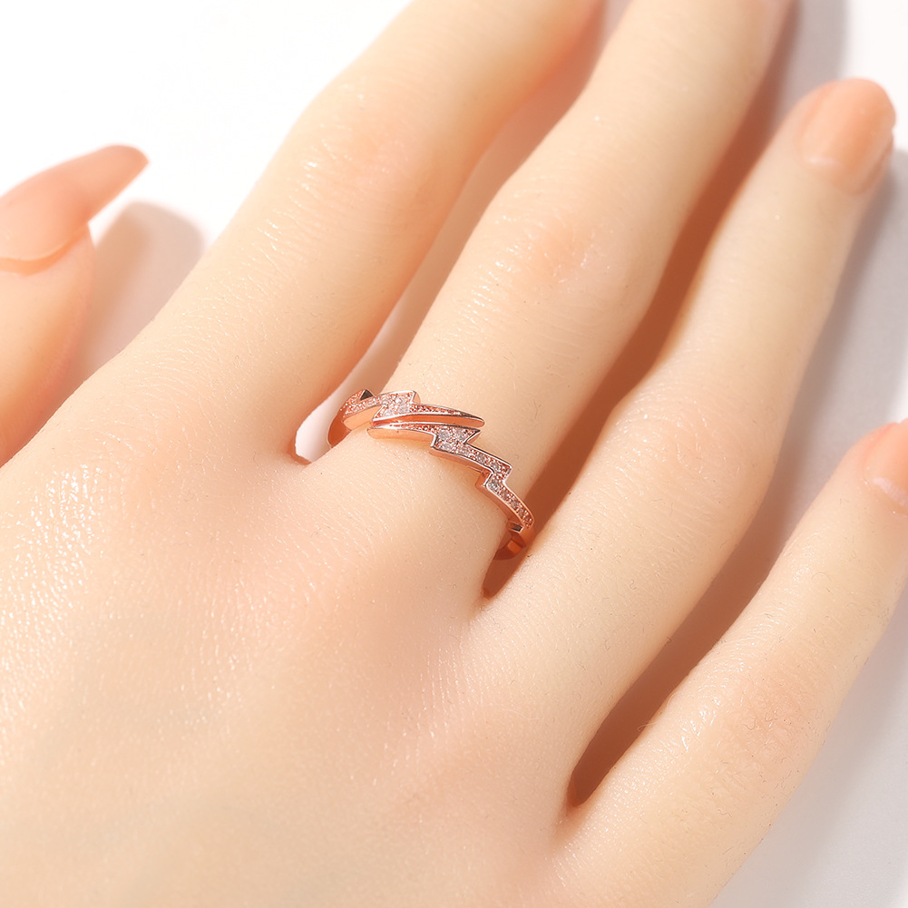 Lightning Diamond Ring Rose Gold Zircon Creative Fashion Jewelry_voghion.com