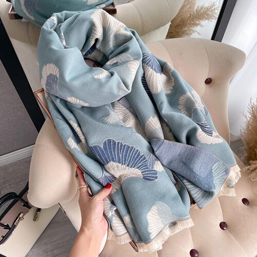 New imitation cashmere ginkgo leaf scarf for women cross-border Korean version autumn and winter warm tassel shawl versatile student scarf trend