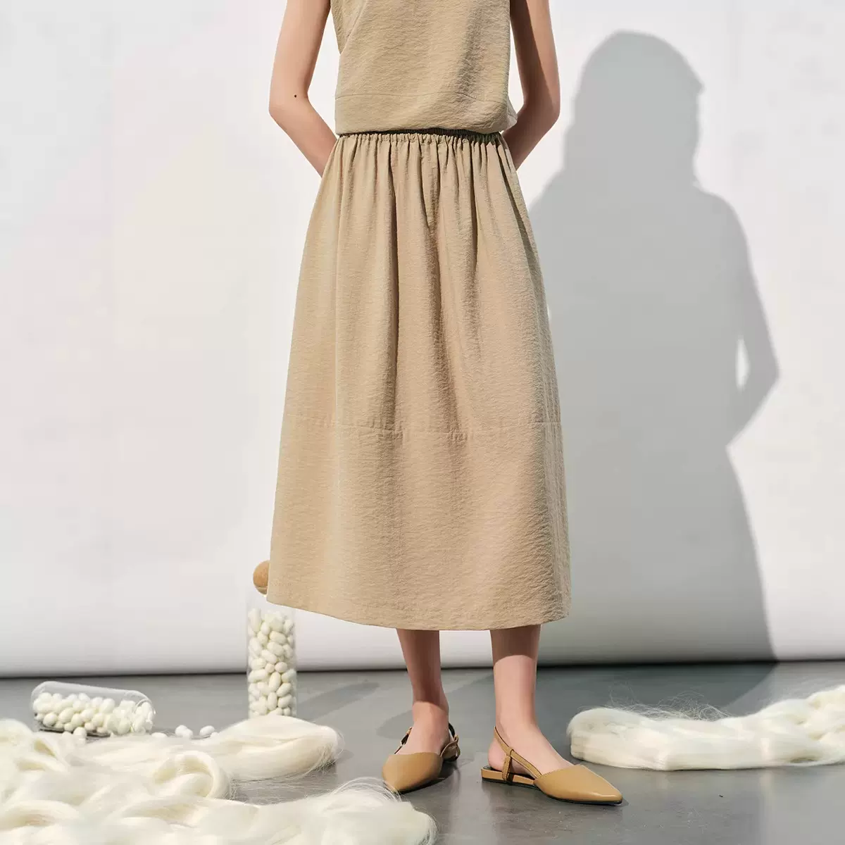 26春季新品真丝半身裙中长款松紧腰高级感桑蚕丝气质高腰包臀裙子