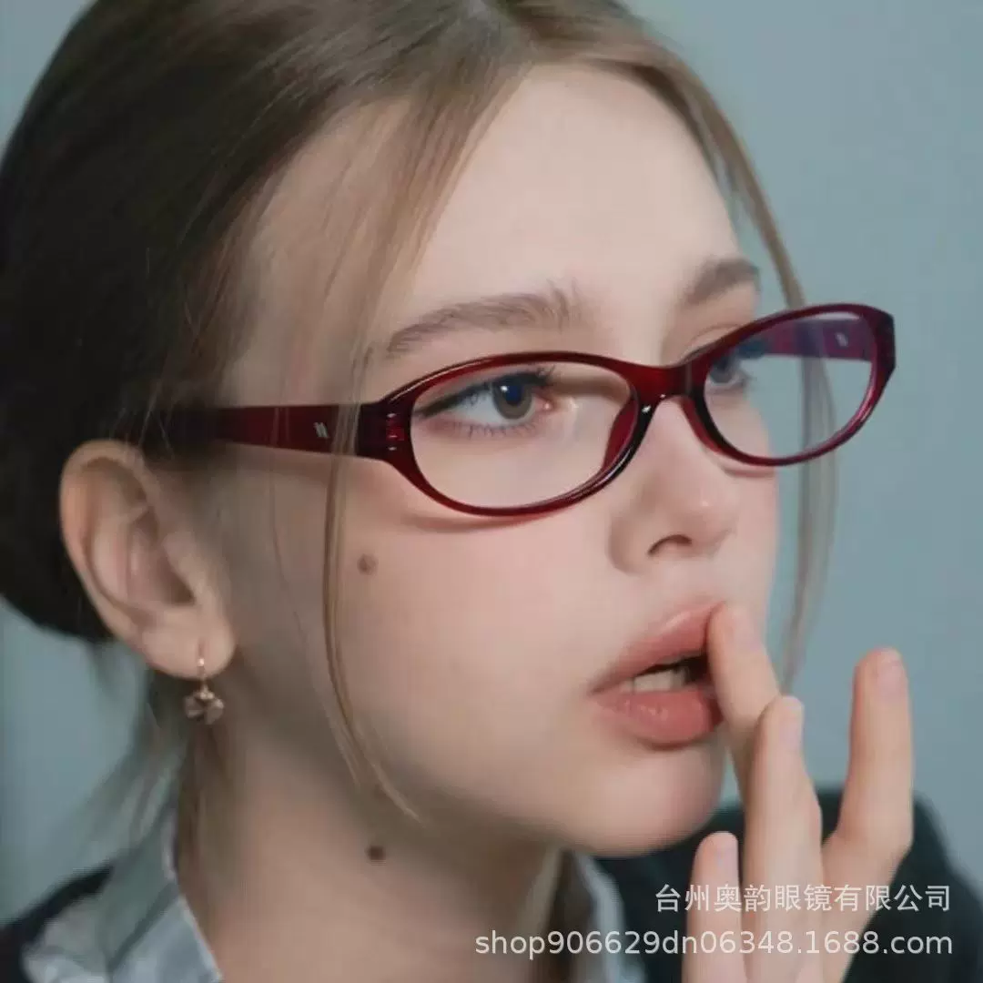 韩版复古椭圆小框防蓝光平光镜素颜百搭小红书同款眼镜框架高级感