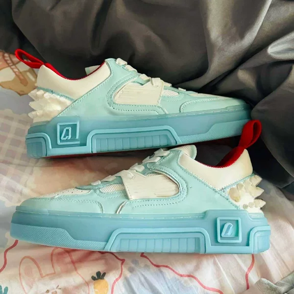 Cross-border top-tier Luoboting CL sneakers, unisex, made of calfskin, round toe, lace-up, with rivets, thick sole, low-top, trendy athletic shoes