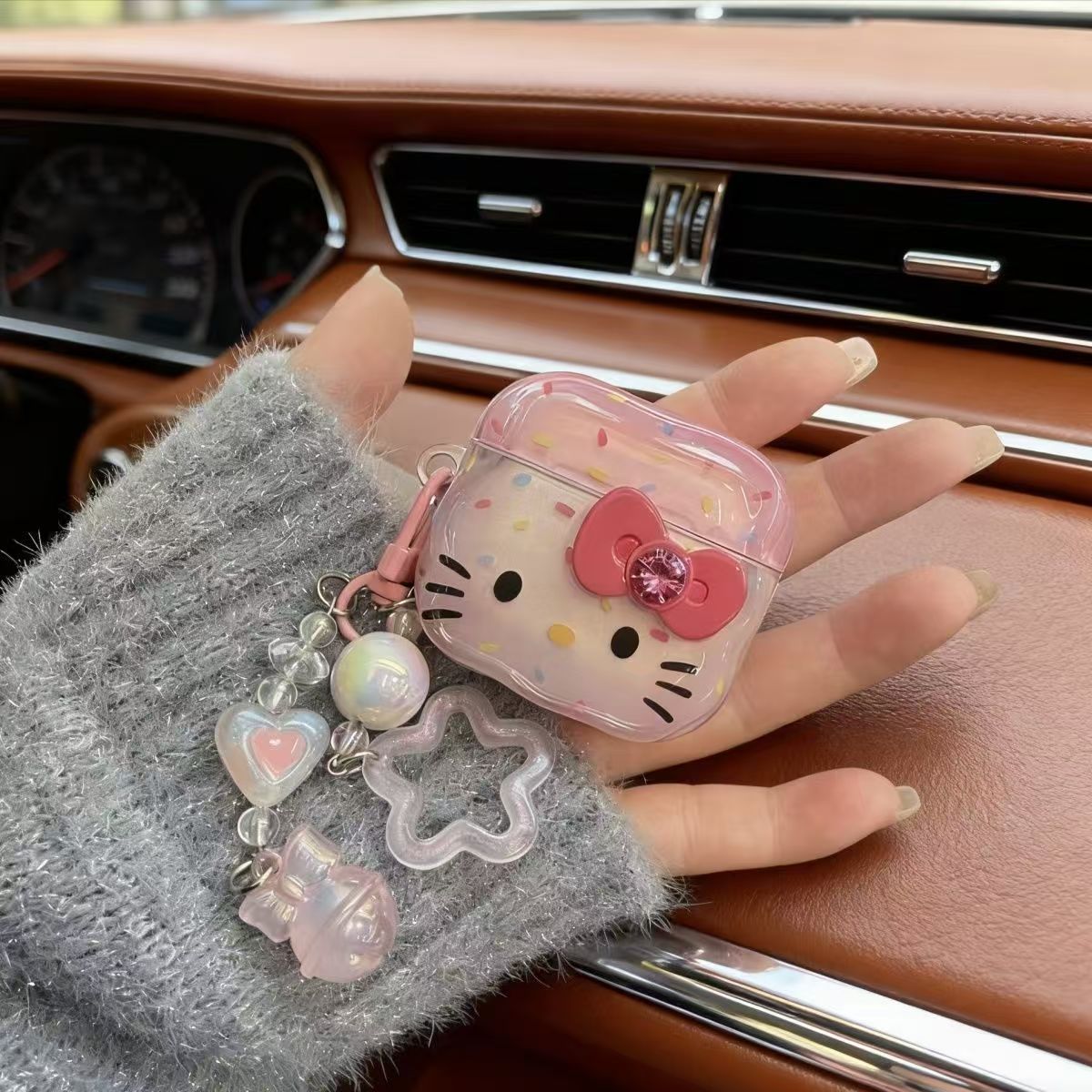Cinturón de color suave y lindo arco Kitty para Apple Bluetooth inalámbrico AirPods Pro casca de auriculares 1 / 2