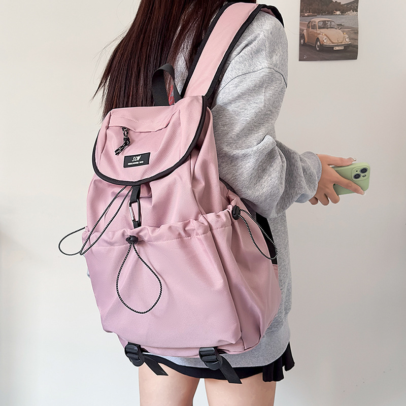Mochila para estudiantes universitarios para mujer 2024 nueva mochila con cordón de color sólido para viajes de gran capacidad para estudiantes de secundaria