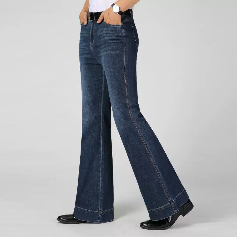 Summer denim loudspeaker, elastic flared trousers, mid rise