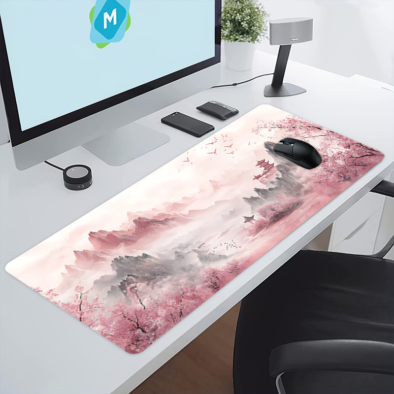 桃の花の森のクロスボーダー専用マウスパッド、大型、高級、厚みがあり、汚れにくいマウスパッド、密閉されたエッジ|undefined
