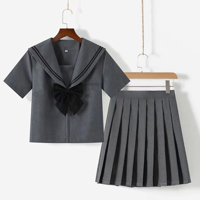 [Tik Tok Hot Style] Jk Uniform Gray Two-Piece Sailor Suit Student Uniform Preppy Style Spring & Fall Short Long-Sleeved Pleated Skirt
