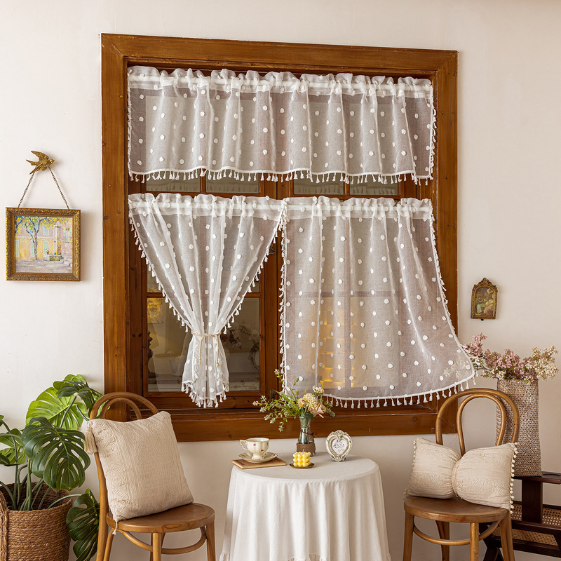 Ready-Made Cross-Border European and American Bohemian Style Tassel Small Curtains, Export Farmhouse Short Curtains, Coffee Curtains