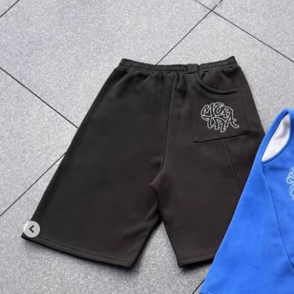 2025新型アメリカ街頭ヒップホップ刺繍五分衛ズボン男性潮牌ゆるい運動ニットパンツ|undefined