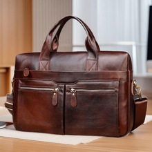 头层牛皮商务公文包单肩斜挎男包时尚休闲笔记本15.6寸电脑手提包