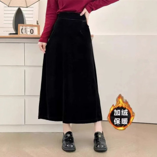 法式云朵丝绒裙子赫本风小黑裙秋冬加绒丝绒裙鱼尾A字半身裙子女-阿里巴巴