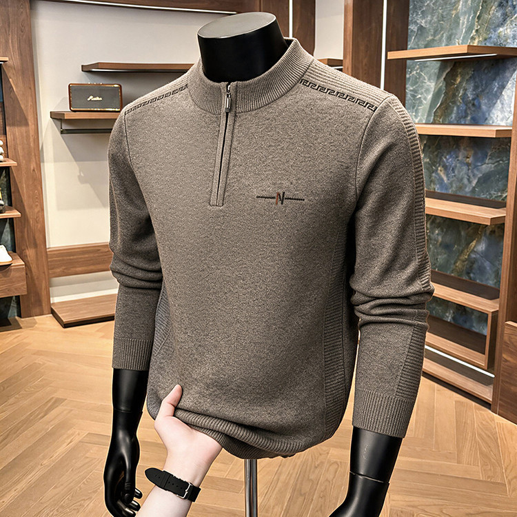 Men's half-zip pullover sweater, new autumn/winter style, mid-age and elderly design, simple and fashionable, suitable as a base layer, for cross-border sales Men's half-zip pullover sweater, new autumn/winter style, mid-age and elderly design, simple and fashionable, suitable as a base layer, for cross-border sales