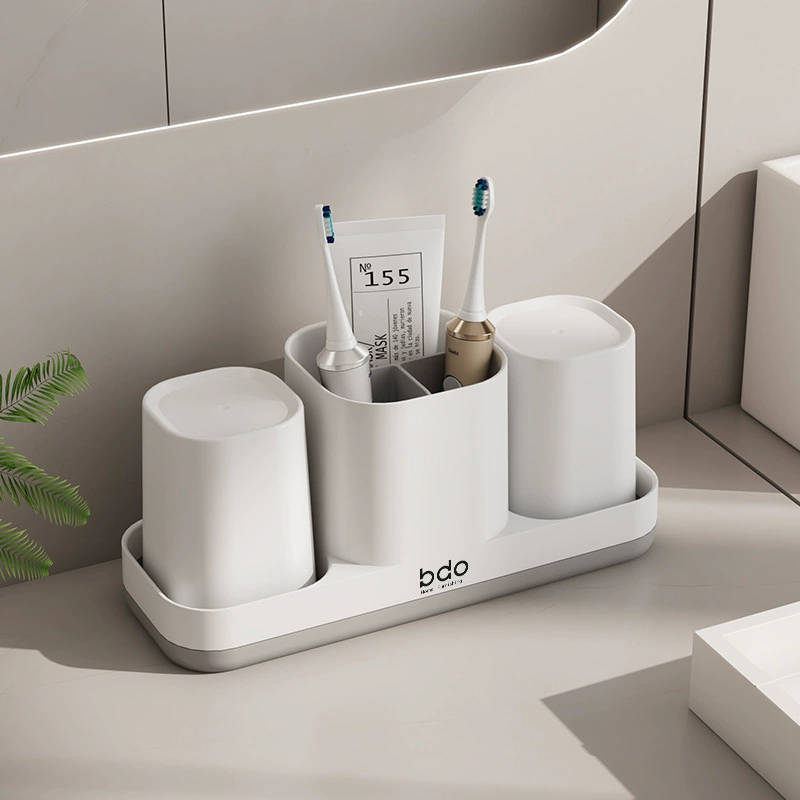 Система хранения для стоматологической продукции BDO Home — набор зубная щетка, ополаскиватель и зубная паста; 24x8.5x11 см, 0.349 кг; Европейский Белый / Прозрачный / Цветной набор