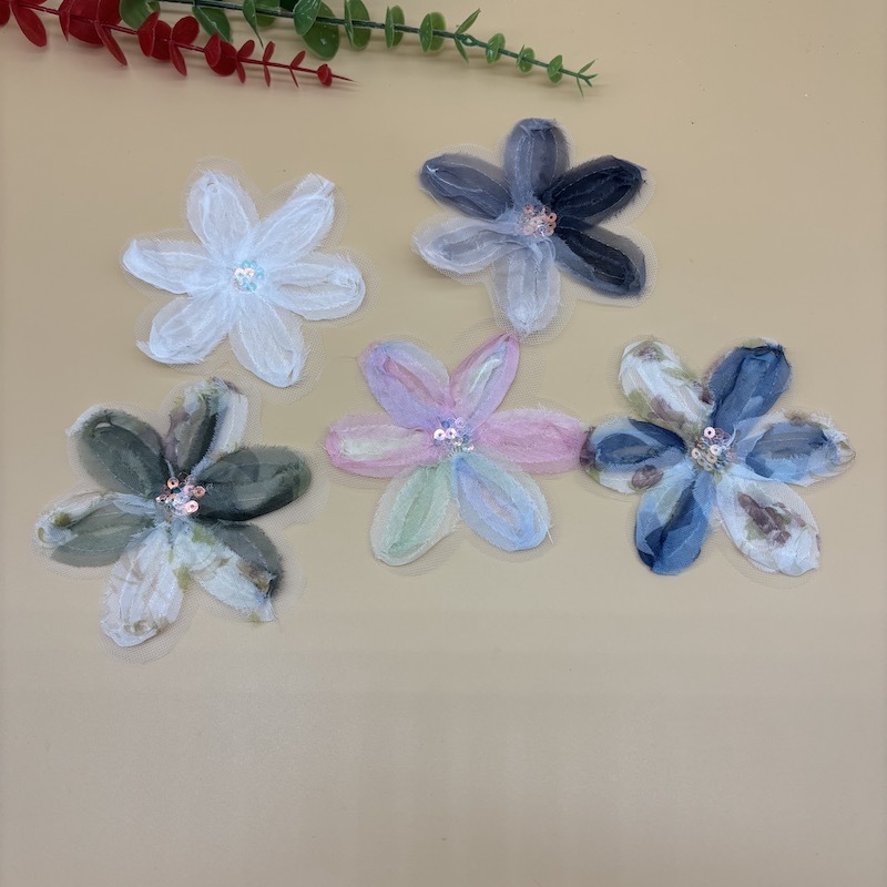 电脑盘花彩色网花布贴童装胸花毛衣刺绣五角星珠片外贸服装辅料