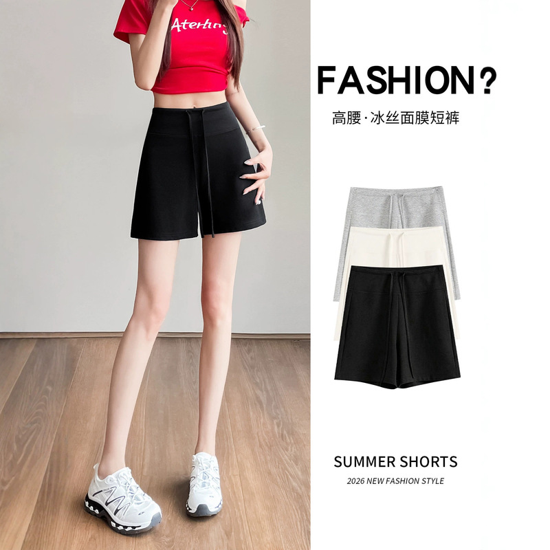 Women's Sports Shorts for Outdoor Wear, 2026 Summer New Style, Black High-Waisted A-Line Slimming Casual Running Shorts